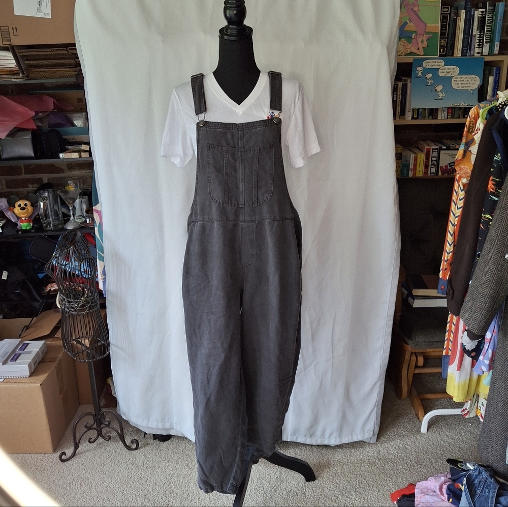 Aerie Baggy Gray Linen Overalls Sz M - Picture 2 of 11